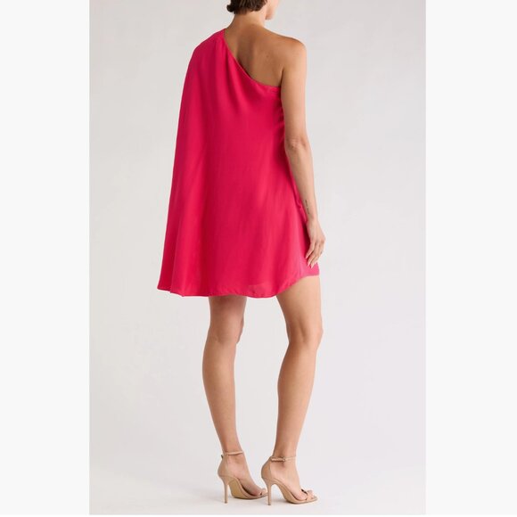 REISS | NWT Blake One Shoulder Chiffon Cape Mini Dress in Bright Pink, Size 2 🇬🇧 - Picture 8 of 13